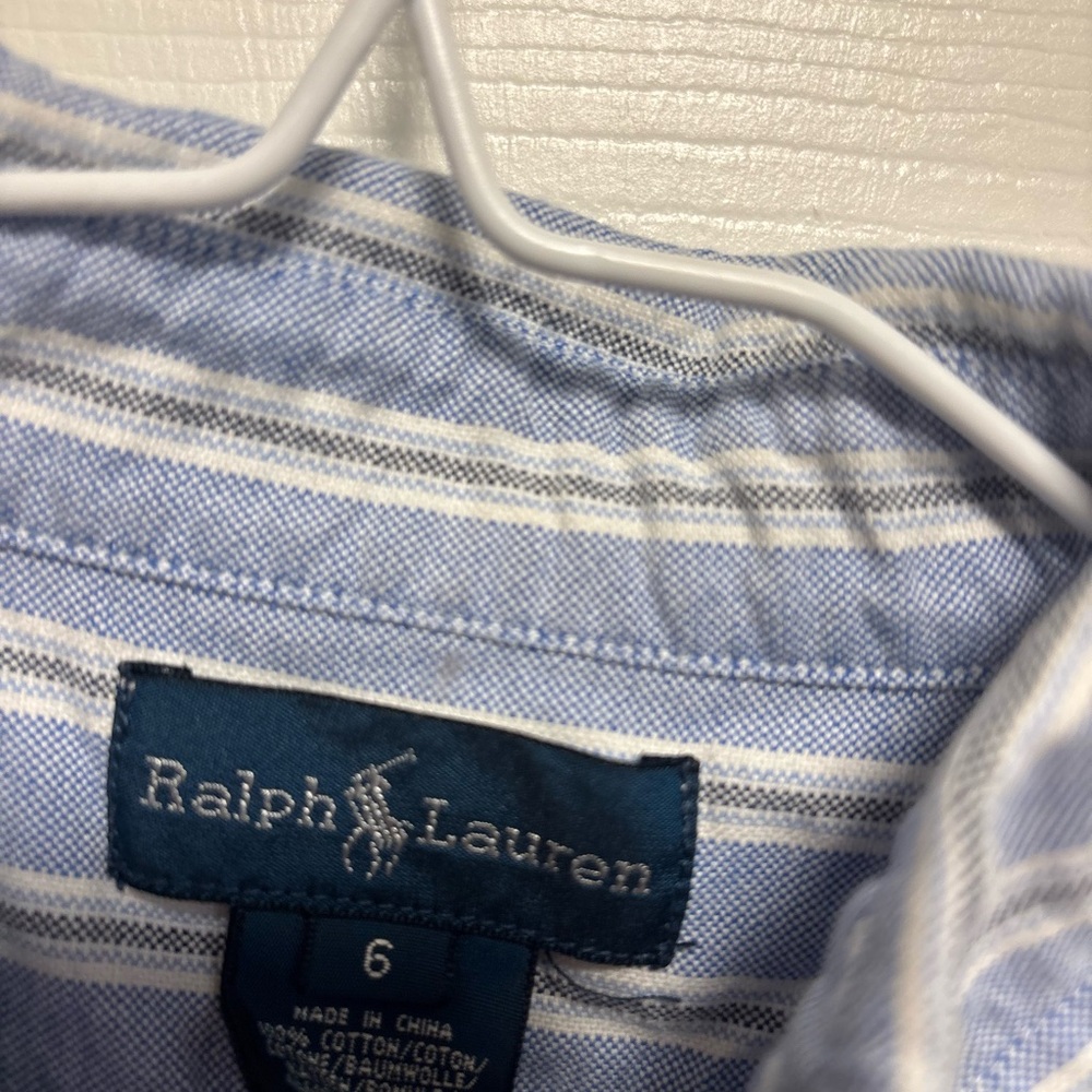 Ralph Lauren Kids Blue and White Striped Button Down Shirt - Picture 3 of 3